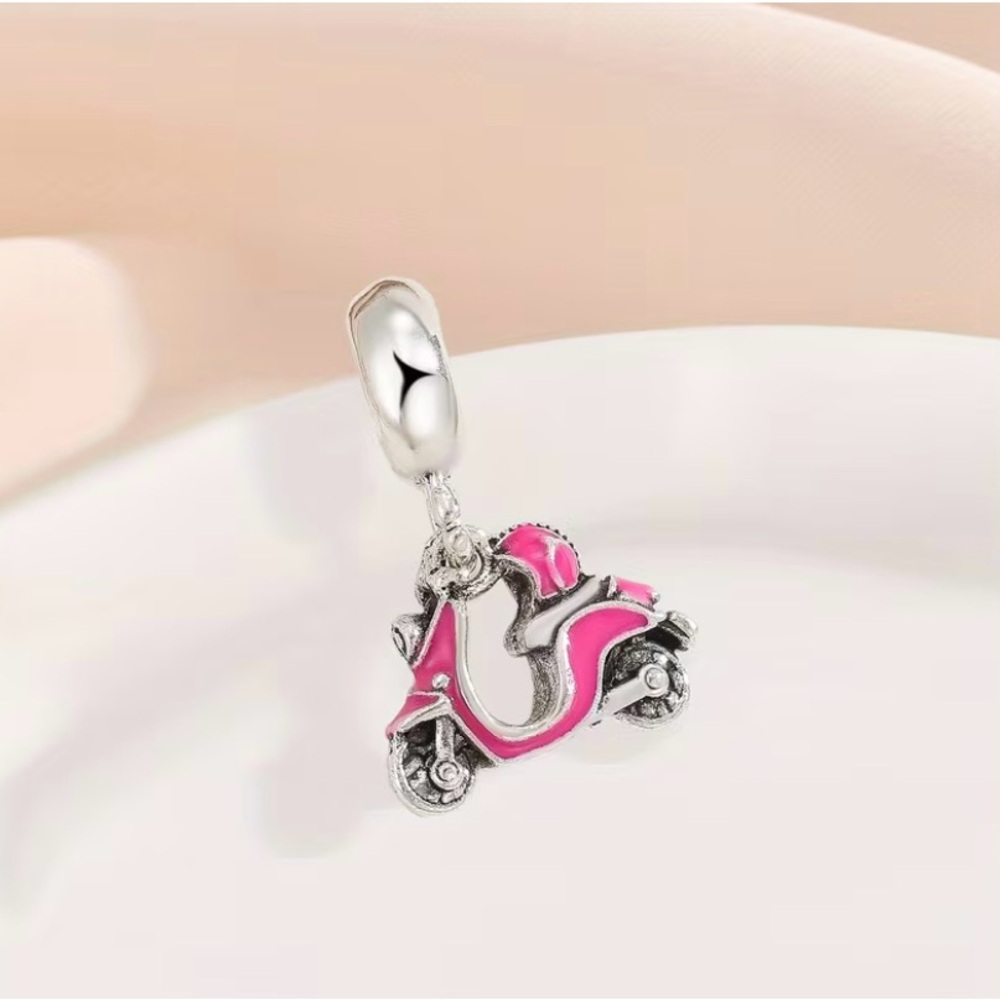 Pink Scooter/Moped with Helmet Charm Pendant